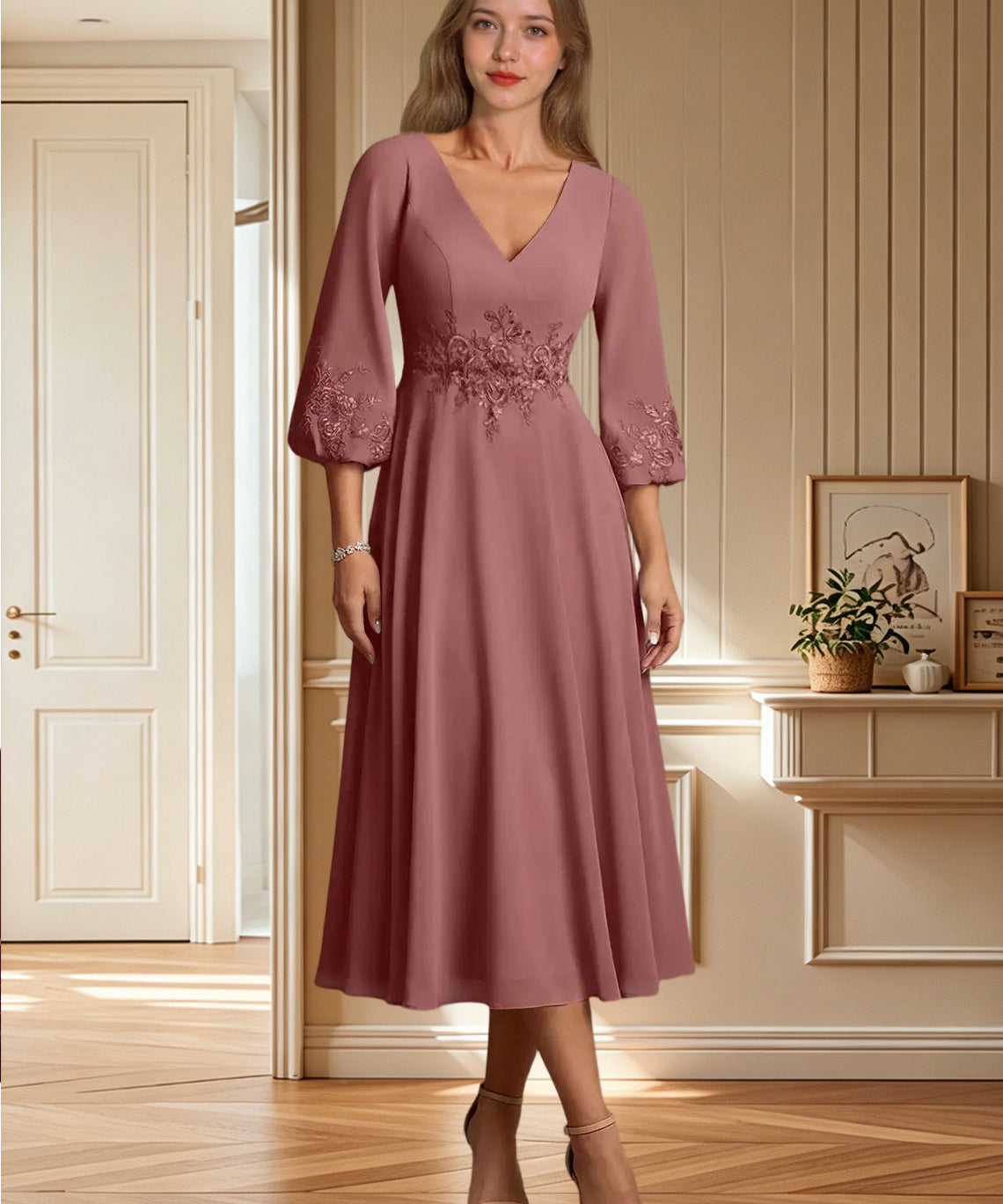 Augday Ana A-Line Lace Chiffon Dress