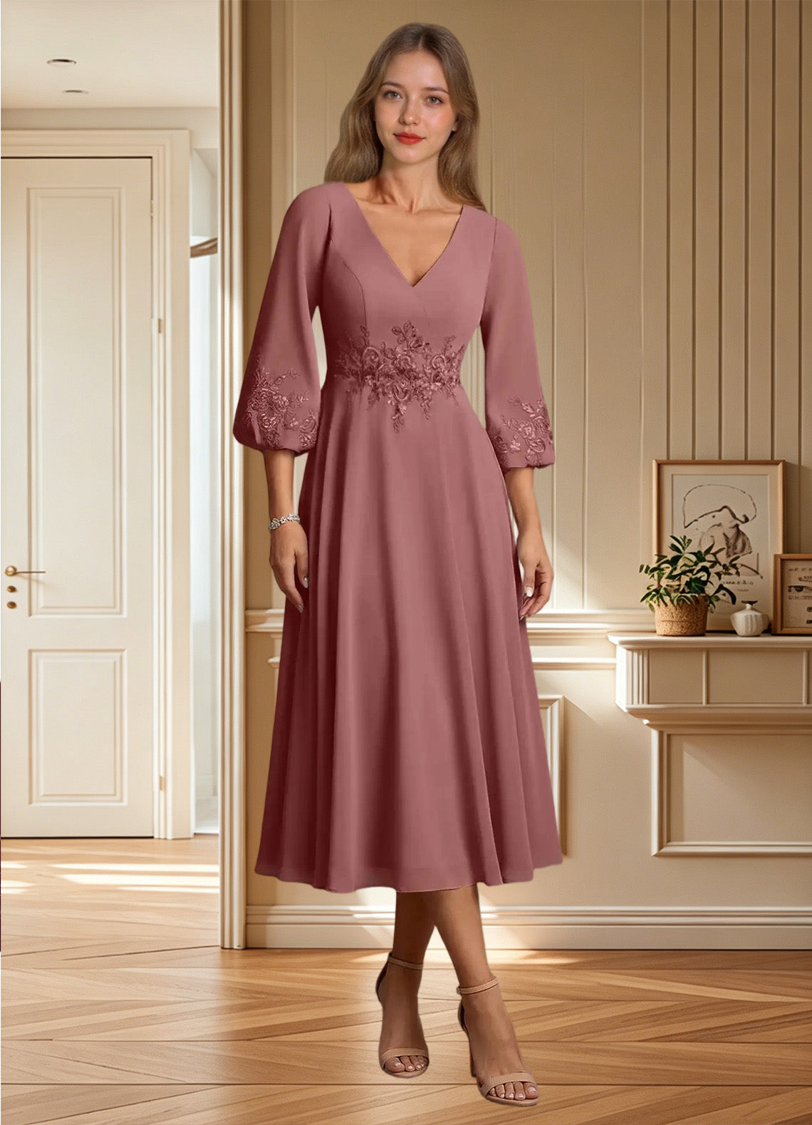 Augday Ana A-Line Lace Chiffon Dress