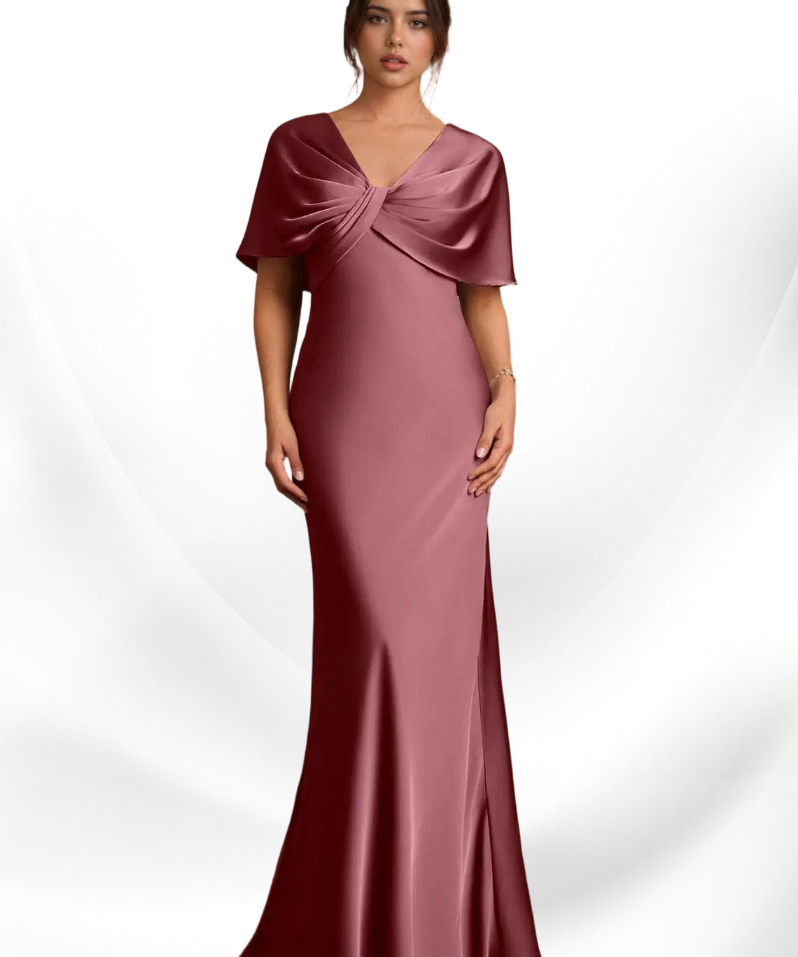 Augday Dosia Sheath Pleated Stretch Satin Dress