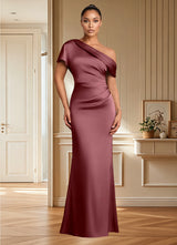 Augday Rutha Sheath One Shoulder Stretch Satin Dress