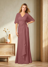 Augday Carson A-Line V-Neck Lace Chiffon Dress