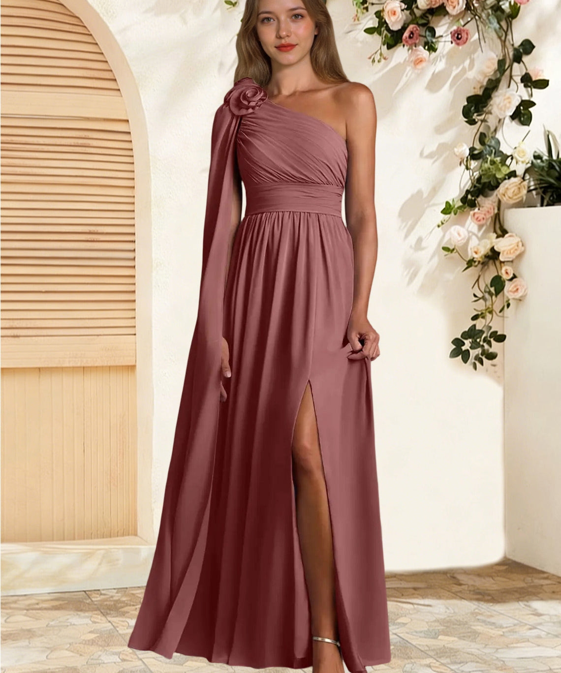 Augday Lancaster A-Line One Shoulder Chiffon Dress