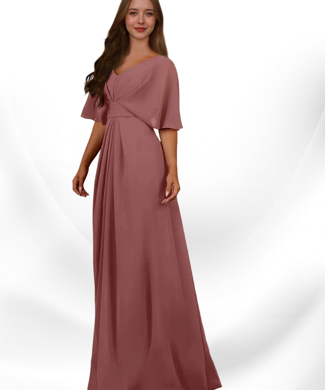 Augday Oksana A-Line V-Neck Pleated Chiffon Dress