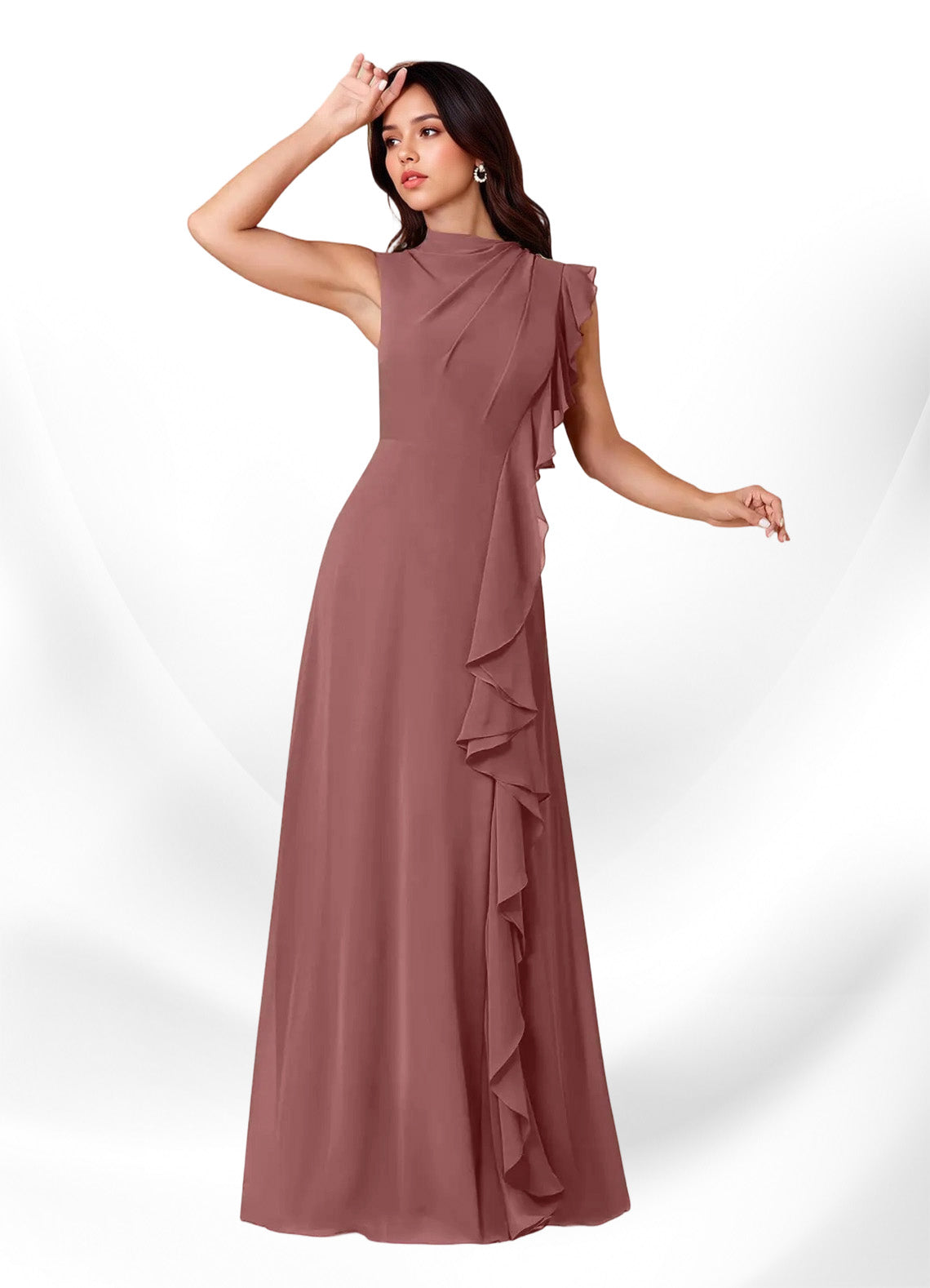 Augday Narine A-Line High Neckline Pleated Chiffon Dress