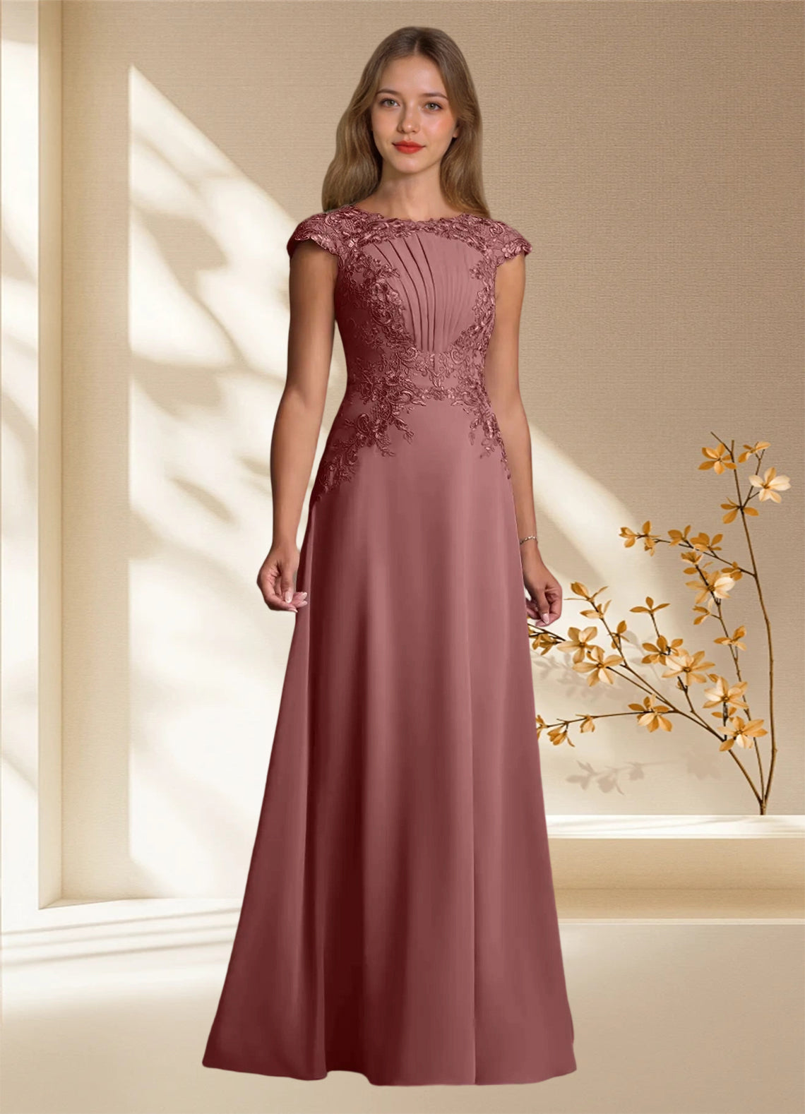 Augday Christi A-Line Lace Chiffon Dress