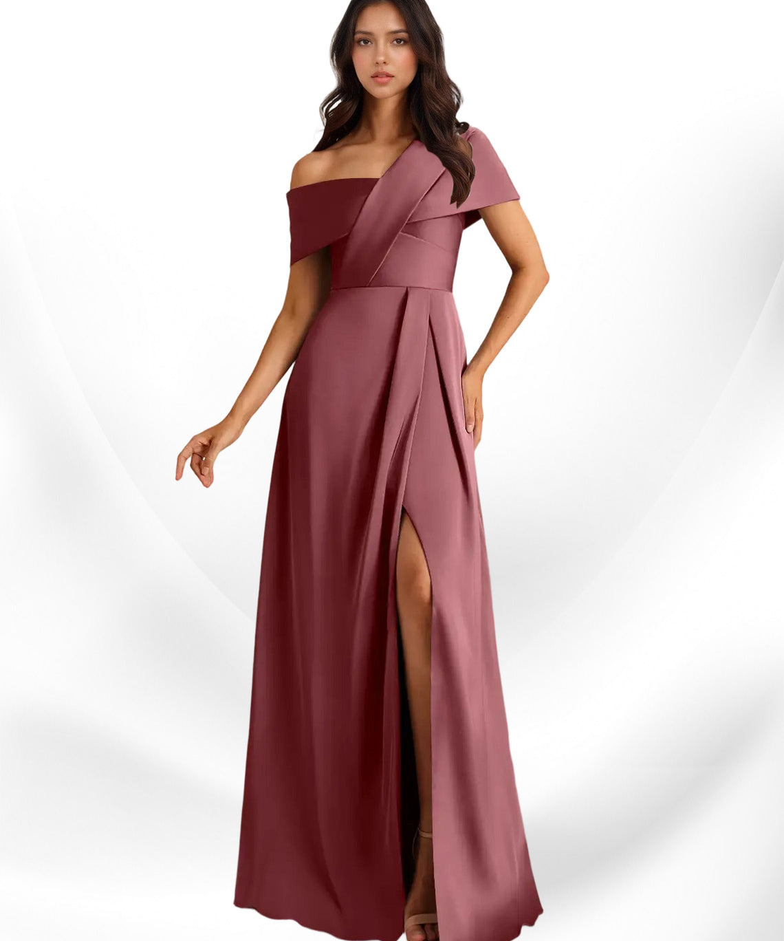 Augday Milton A-Line Pleated Stretch Satin Dress