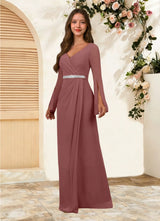 Augday Belinda A-Line V-Neck Pleated Chiffon Dress