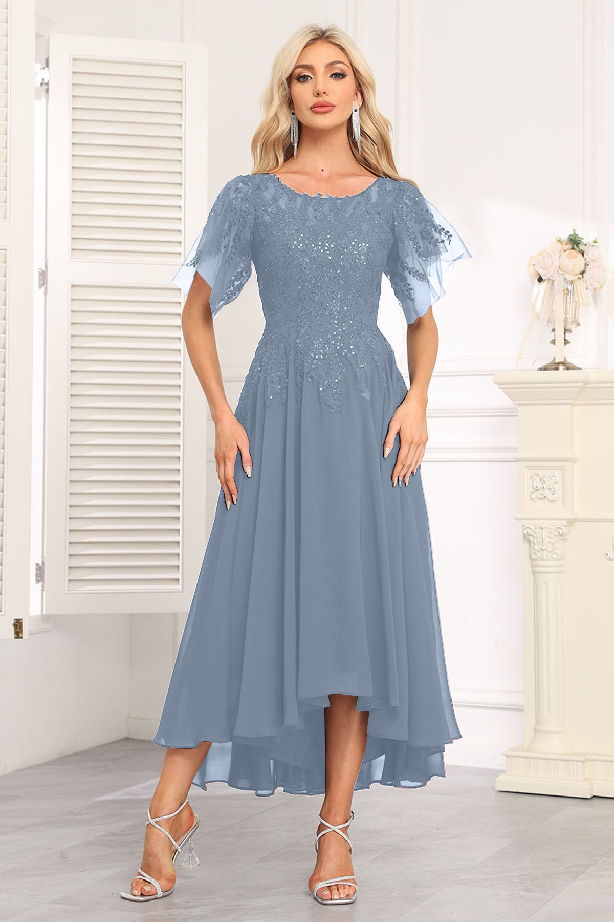 Augday Chiffon Lace Sequins Mother of the Bridesmaid Dresses