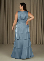 Augday Viola A-Line Pleated Stretch Satin Dress Plus Size