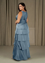 Augday Viola A-Line Pleated Stretch Satin Dress Plus Size