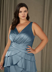 Augday Viola A-Line Pleated Stretch Satin Dress Plus Size