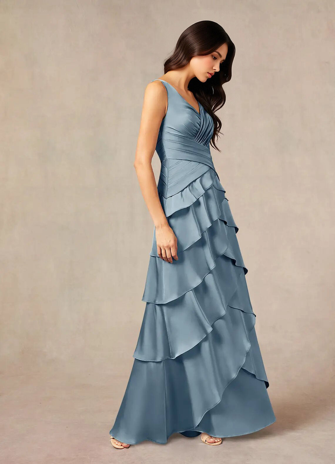 Augday Viola A-Line Pleated Stretch Satin Dress
