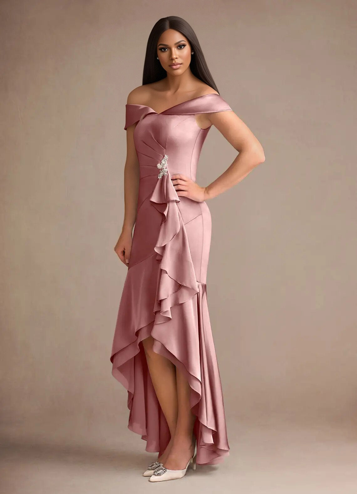 Augday Billings Mermaid Off the Shoulder Stretch Satin Dress