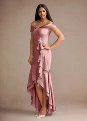 Augday Billings Mermaid Off the Shoulder Stretch Satin Dress