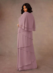 Augday OHara A-Line V-Neck Chiffon Dress Plus Size