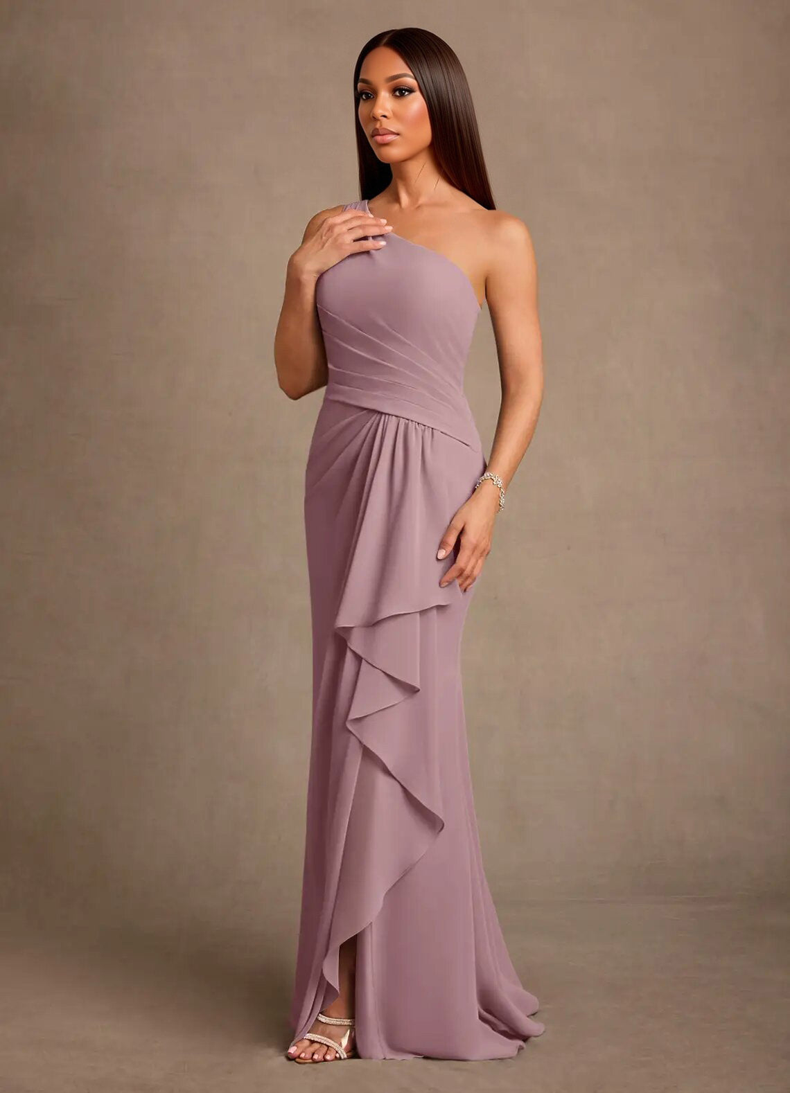 Augday Floy Sheath One Shoulder Chiffon Dress
