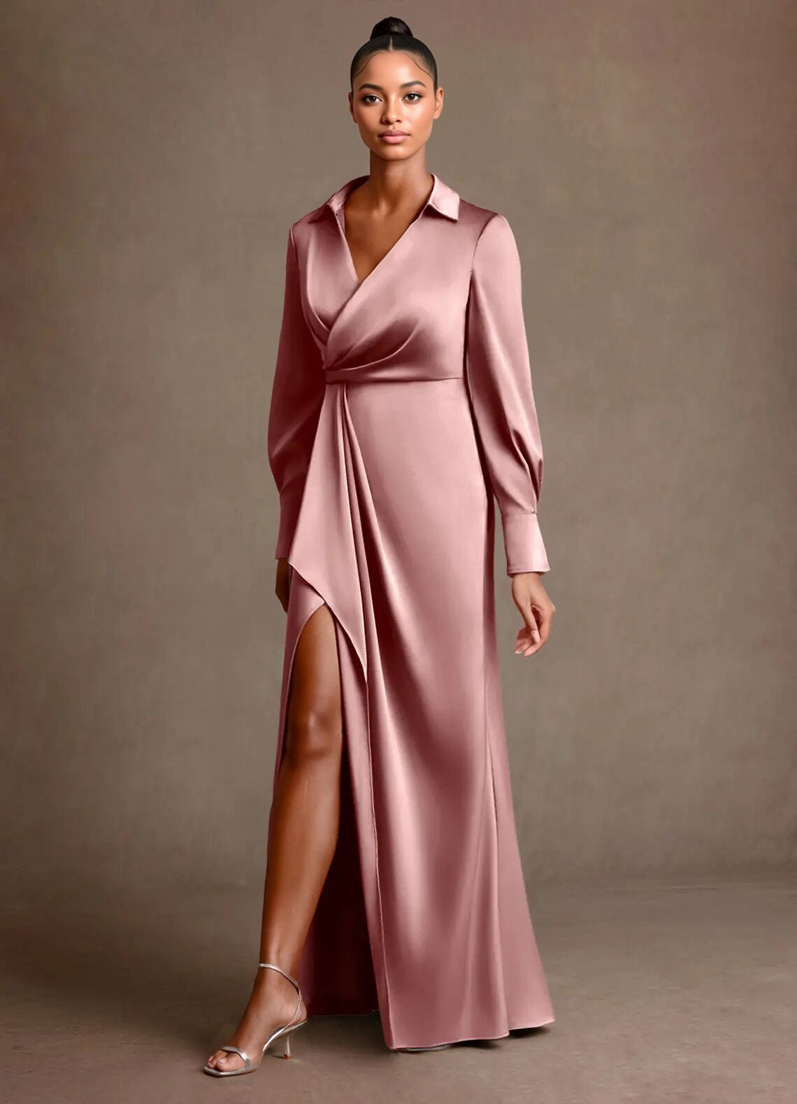 Augday Jacinta Sheath Pleated Stretch Satin Dress
