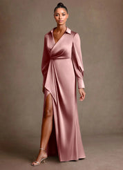 Augday Jacinta Sheath Pleated Stretch Satin Dress