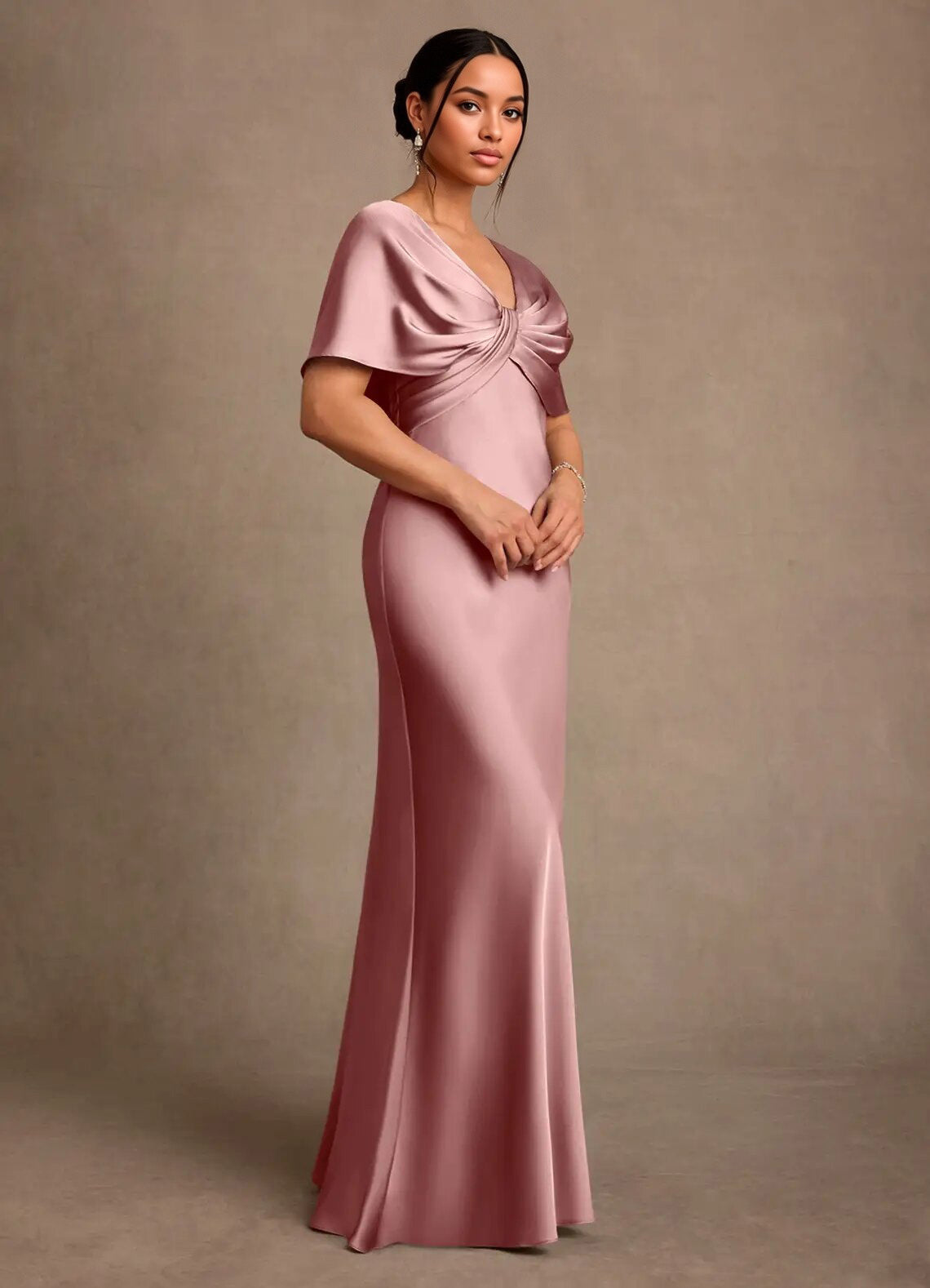 Augday Dosia Sheath Pleated Stretch Satin Dress