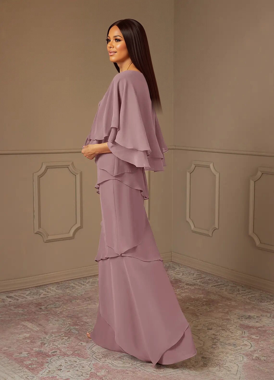 Augday OHara A-Line V-Neck Chiffon Dress