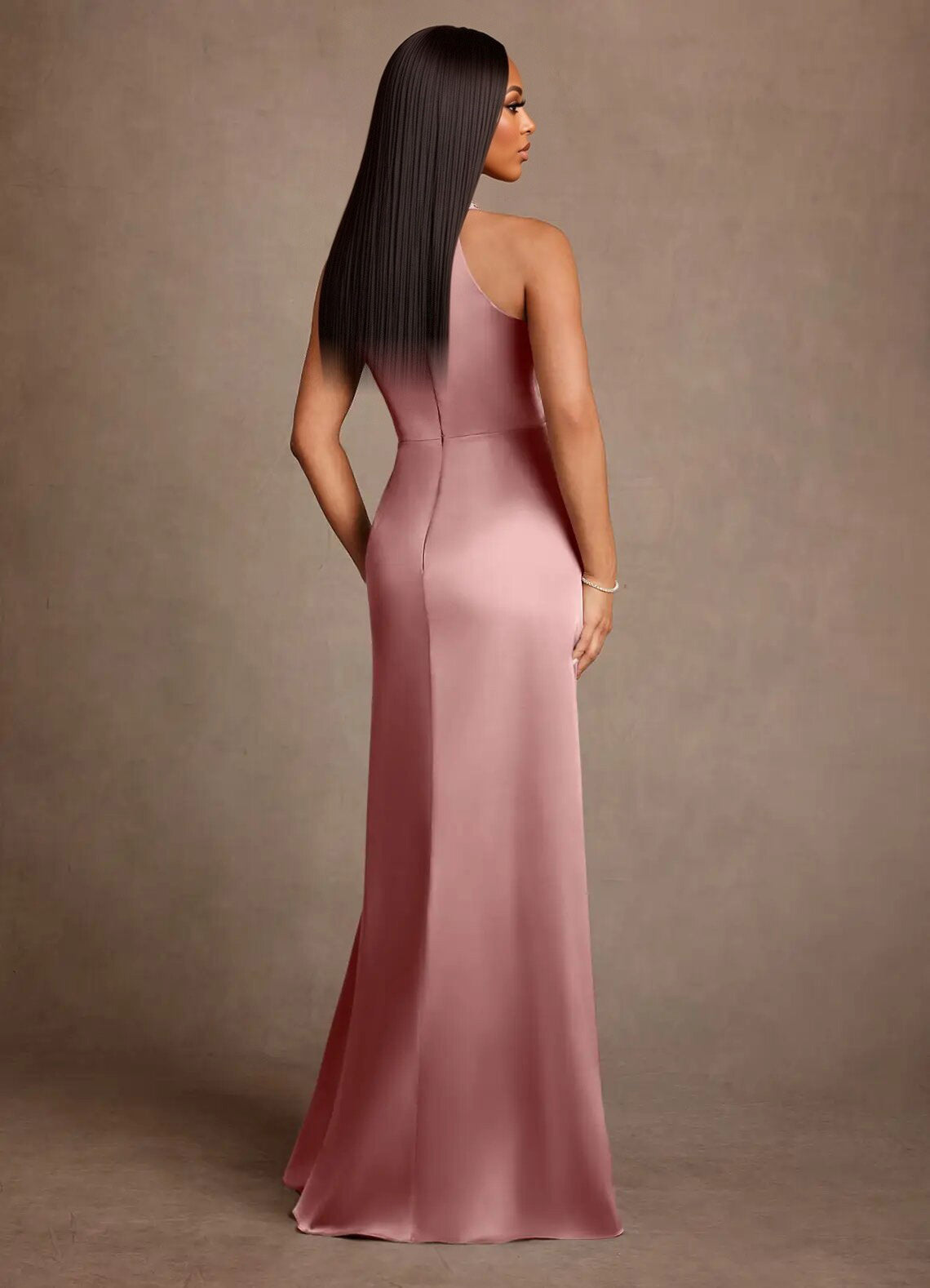 Augday Lawrence A-Line Pleated Stretch Satin Dress