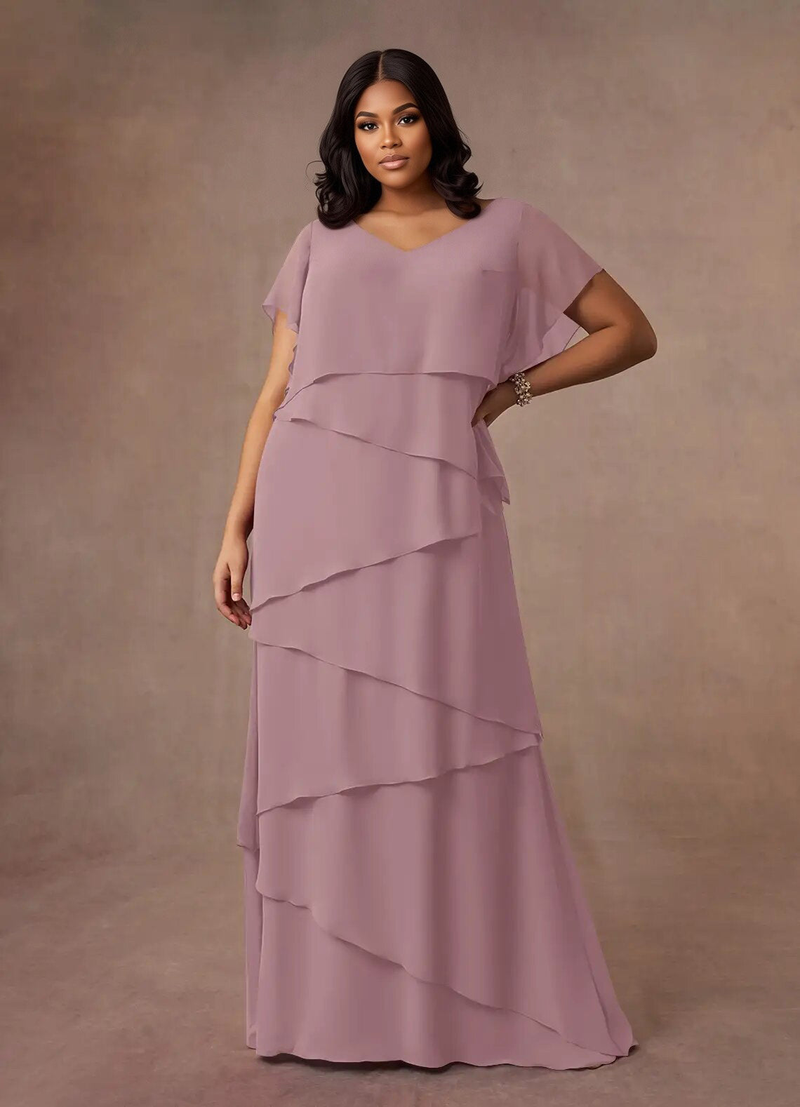 Augday OHara A-Line V-Neck Chiffon Dress Plus Size