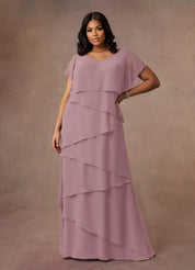 Augday OHara A-Line V-Neck Chiffon Dress Plus Size