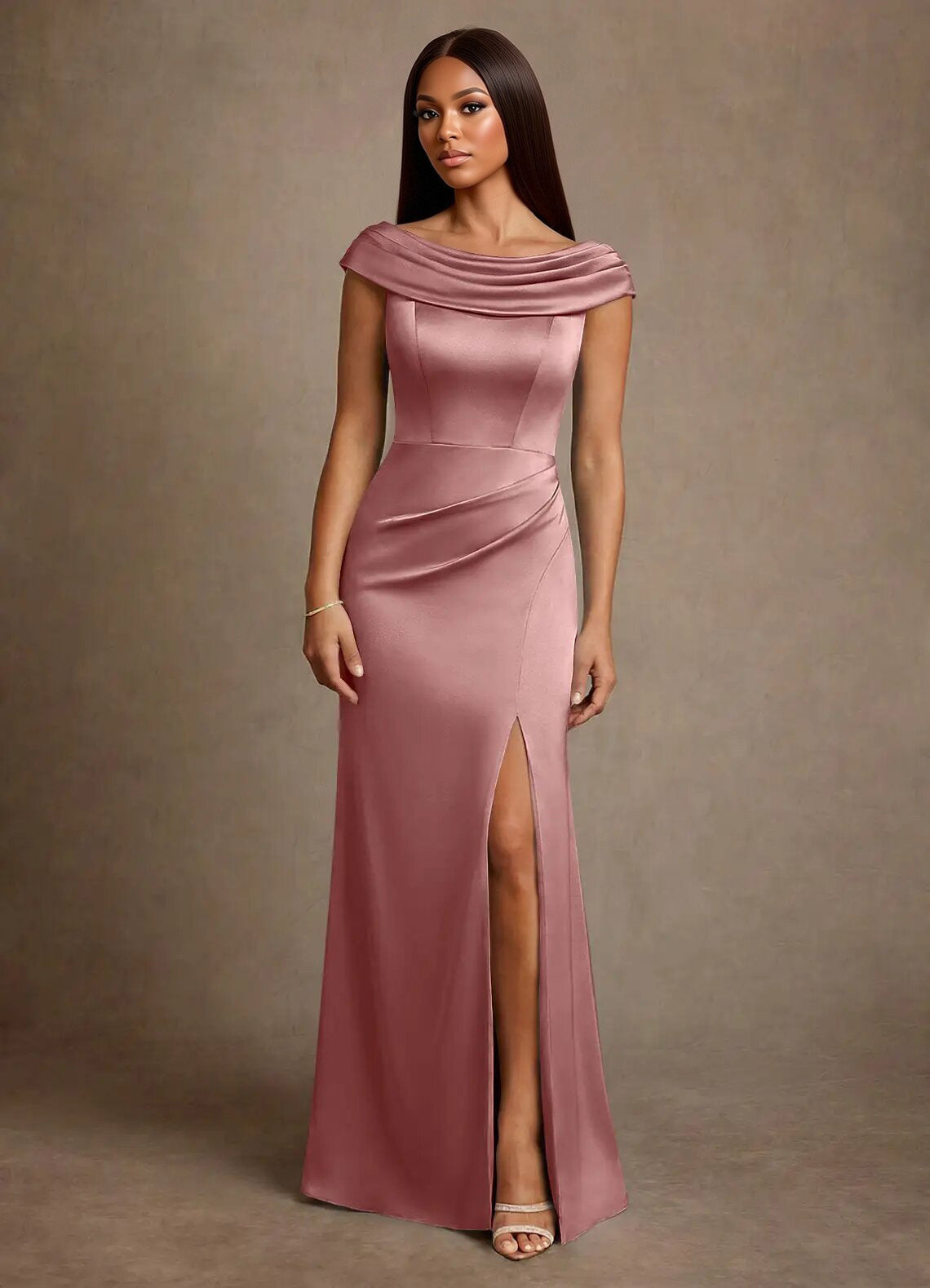 Augday Irvine A-Line Pleated Stretch Satin Dress