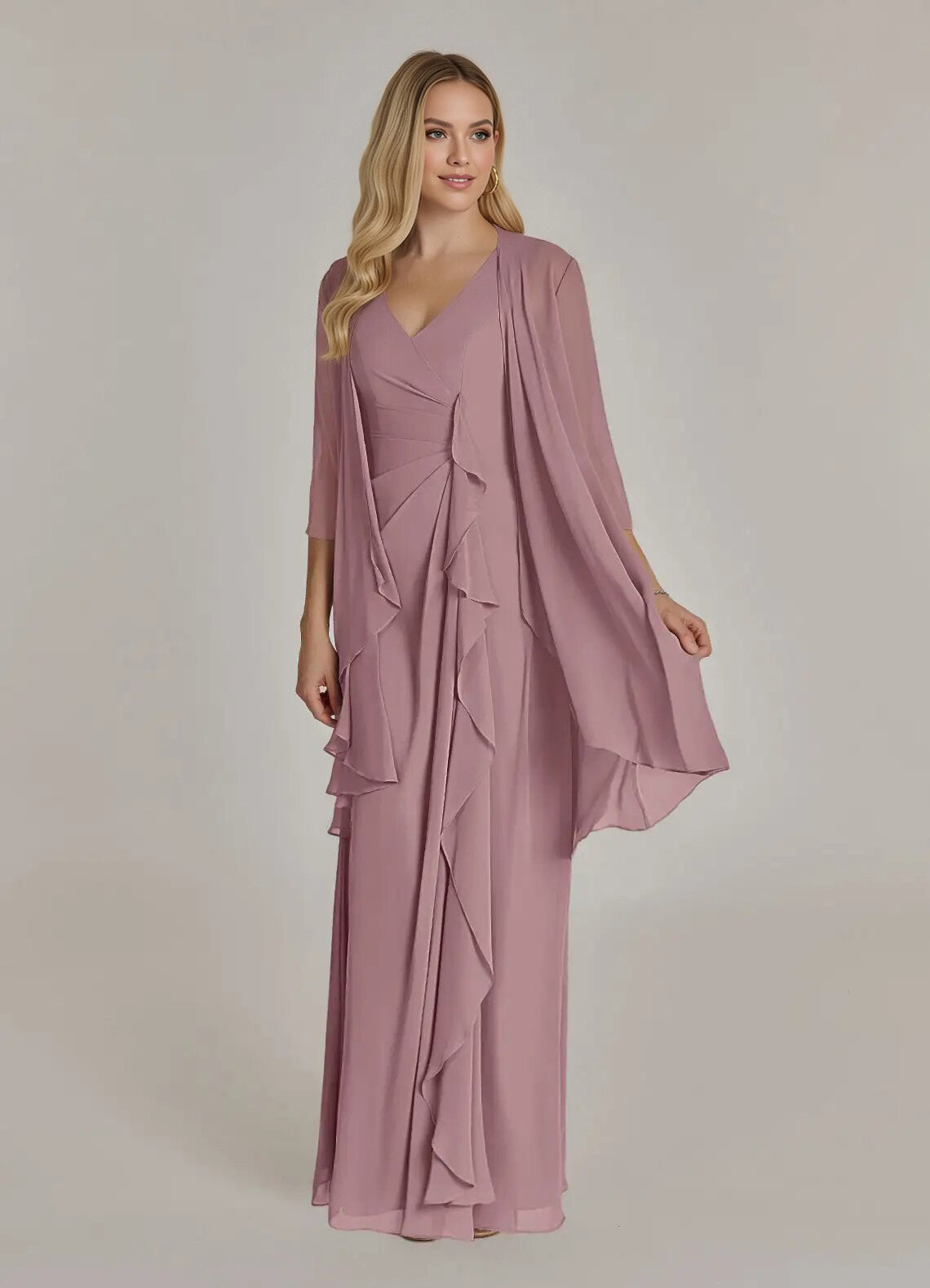 Augday Manuella A-Line V-Neck Pleated Chiffon Dress