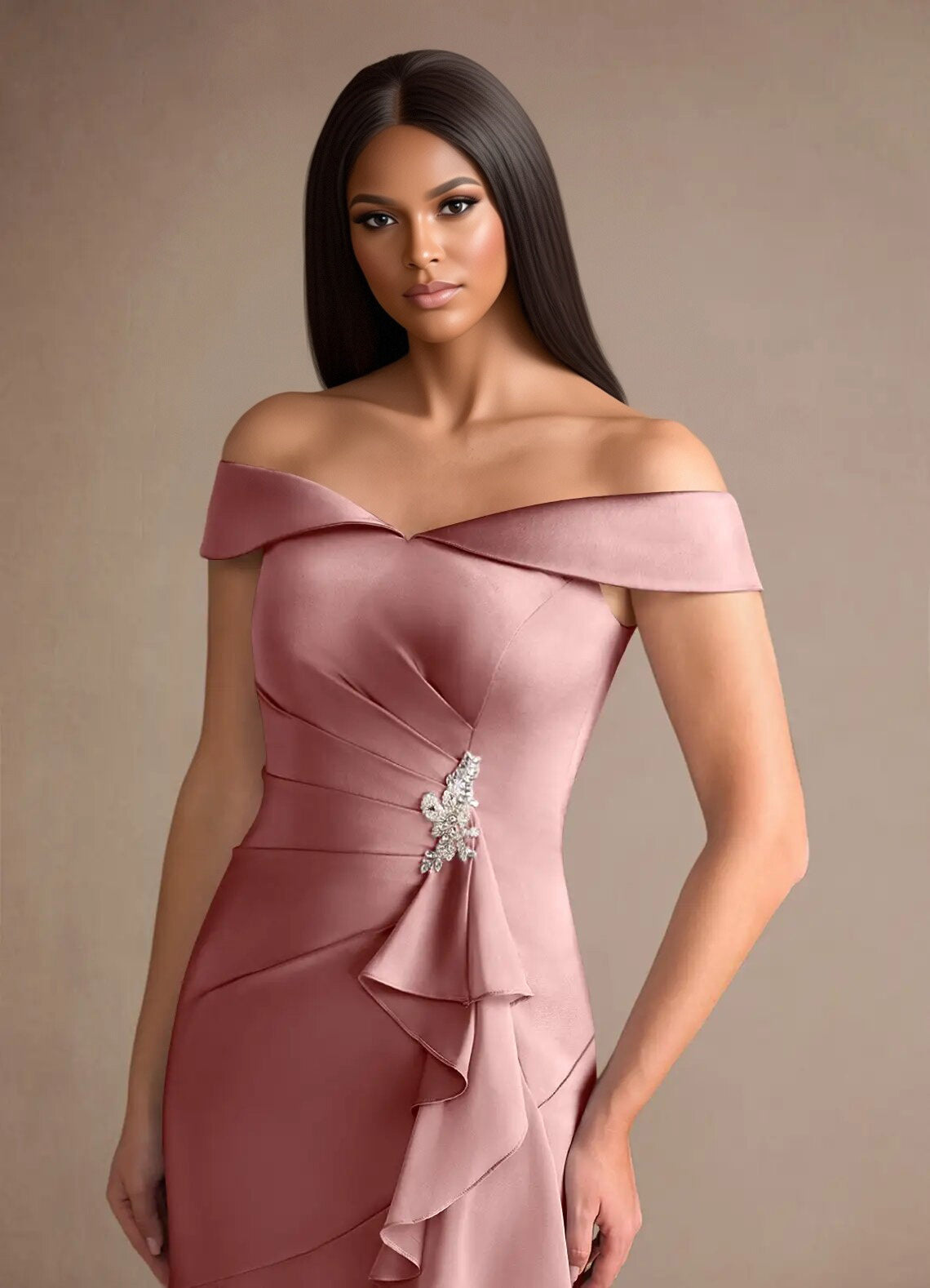 Augday Billings Mermaid Off the Shoulder Stretch Satin Dress