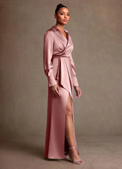 Augday Jacinta Sheath Pleated Stretch Satin Dress