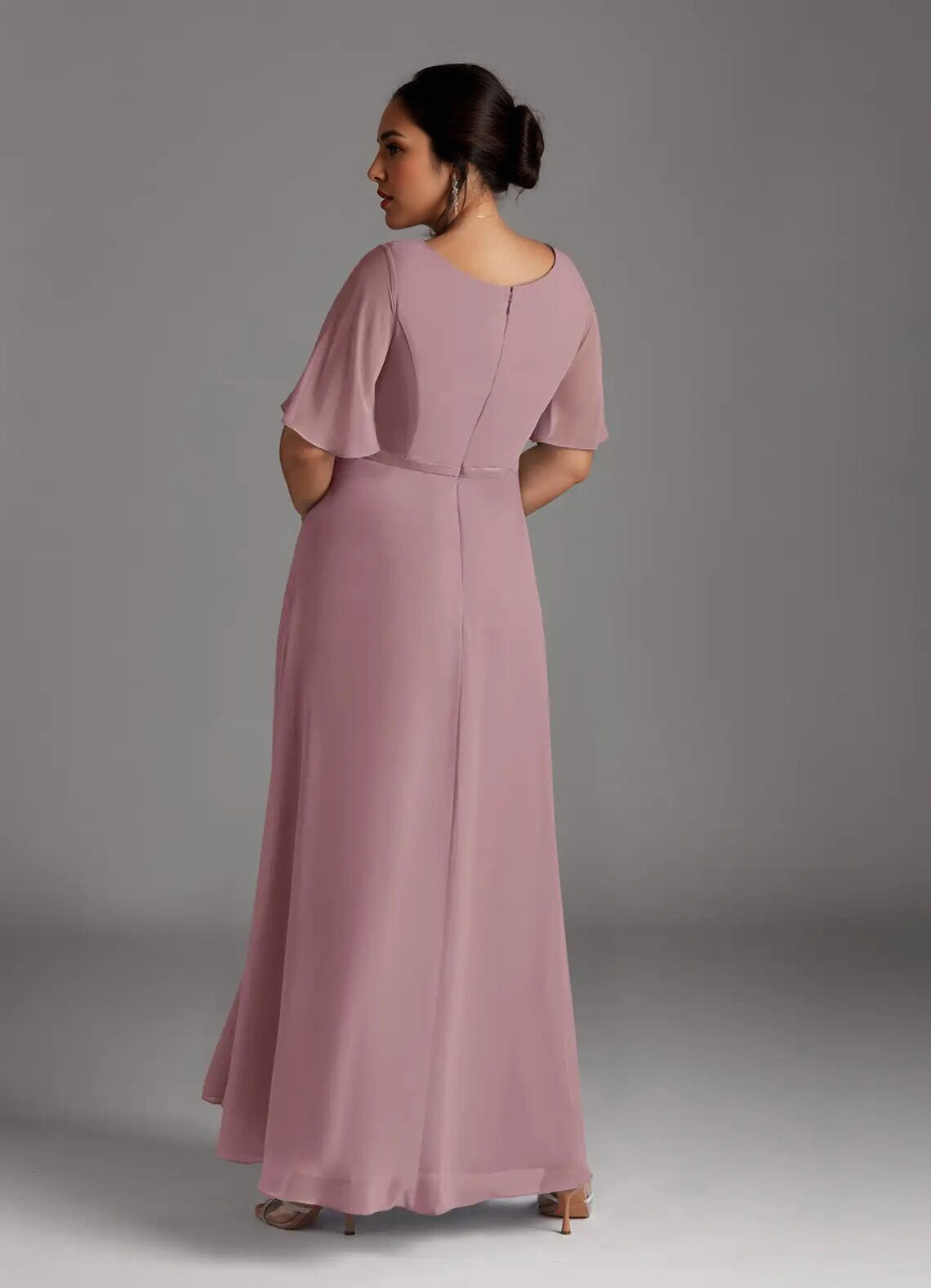 Augday A-Line V-Neck Pleated Chiffon Dress Plus Size