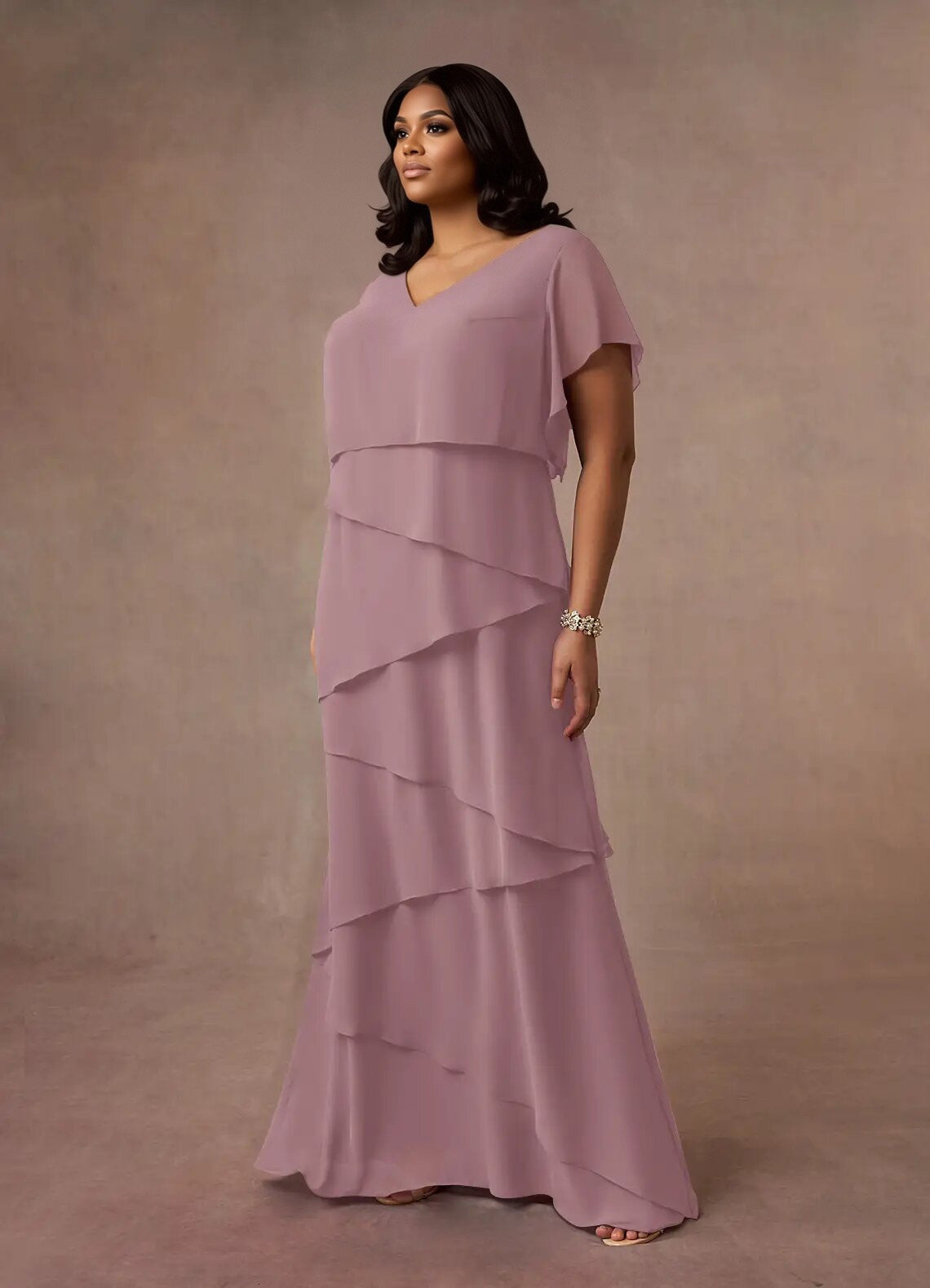 Augday OHara A-Line V-Neck Chiffon Dress Plus Size