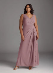 Augday Manuella A-Line V-Neck Pleated Chiffon Dress Plus Size