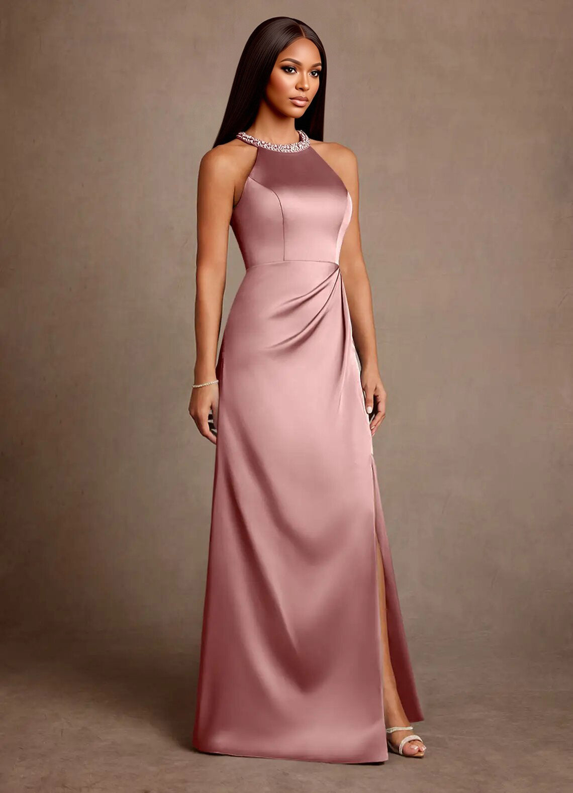 Augday Lawrence A-Line Pleated Stretch Satin Dress