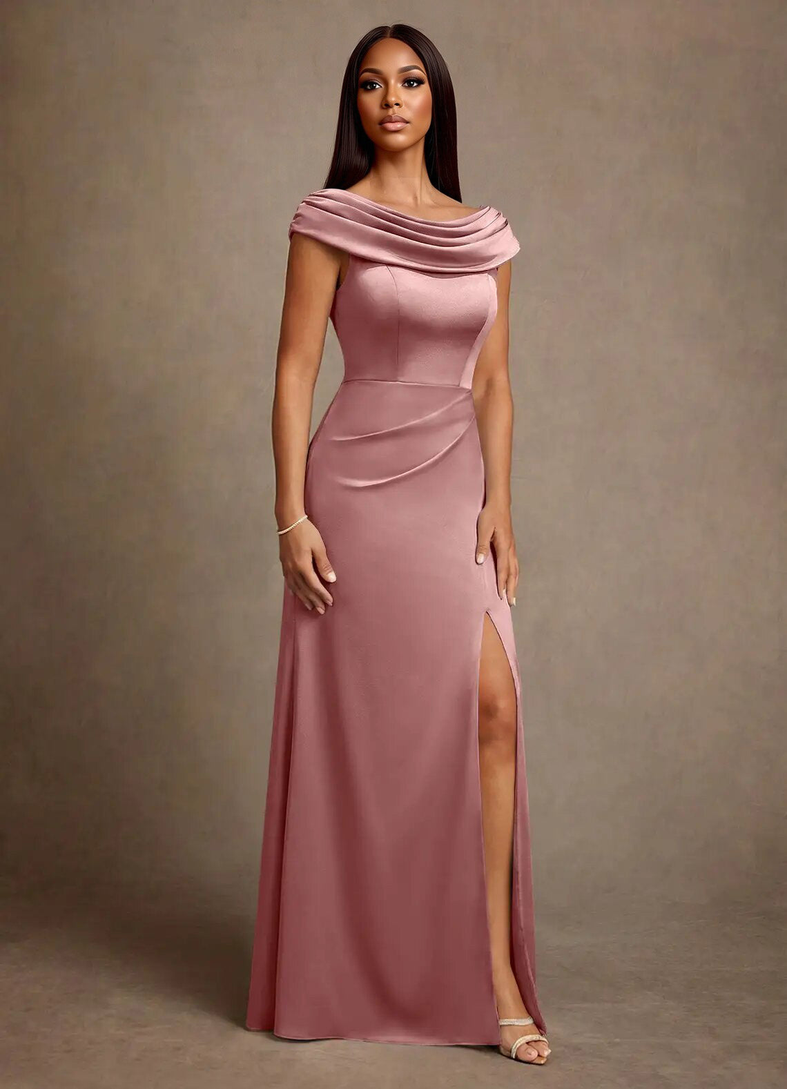 Augday Irvine A-Line Pleated Stretch Satin Dress