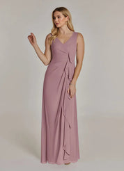 Augday Manuella A-Line V-Neck Pleated Chiffon Dress