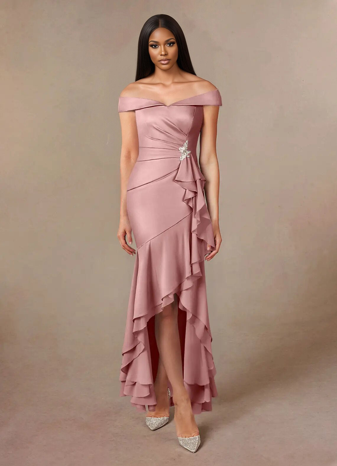 Augday Billings Mermaid Off the Shoulder Stretch Satin Dress