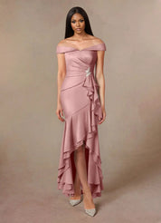 Augday Billings Mermaid Off the Shoulder Stretch Satin Dress