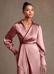 Augday Jacinta Sheath Pleated Stretch Satin Dress