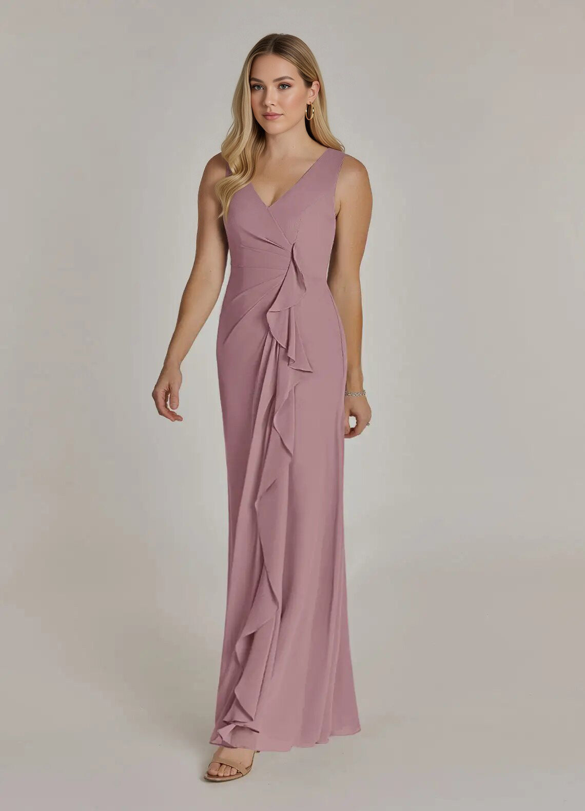 Augday Manuella A-Line V-Neck Pleated Chiffon Dress