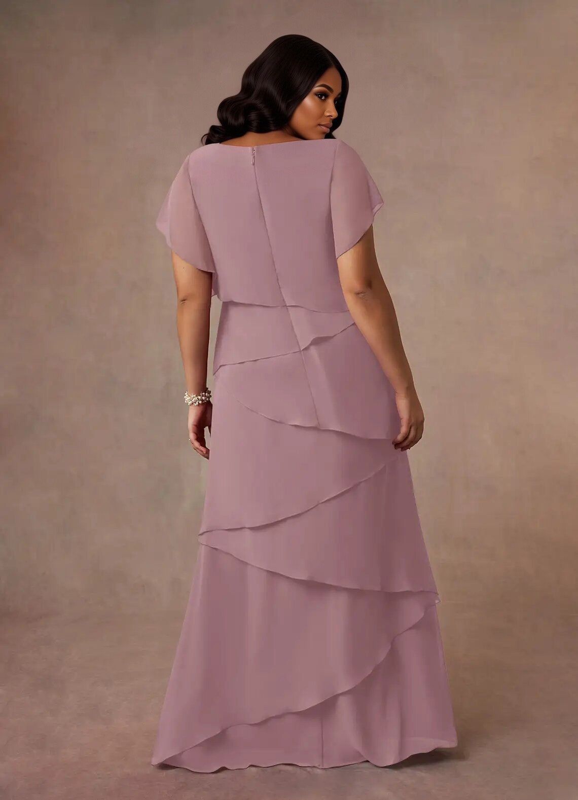 Augday OHara A-Line V-Neck Chiffon Dress Plus Size