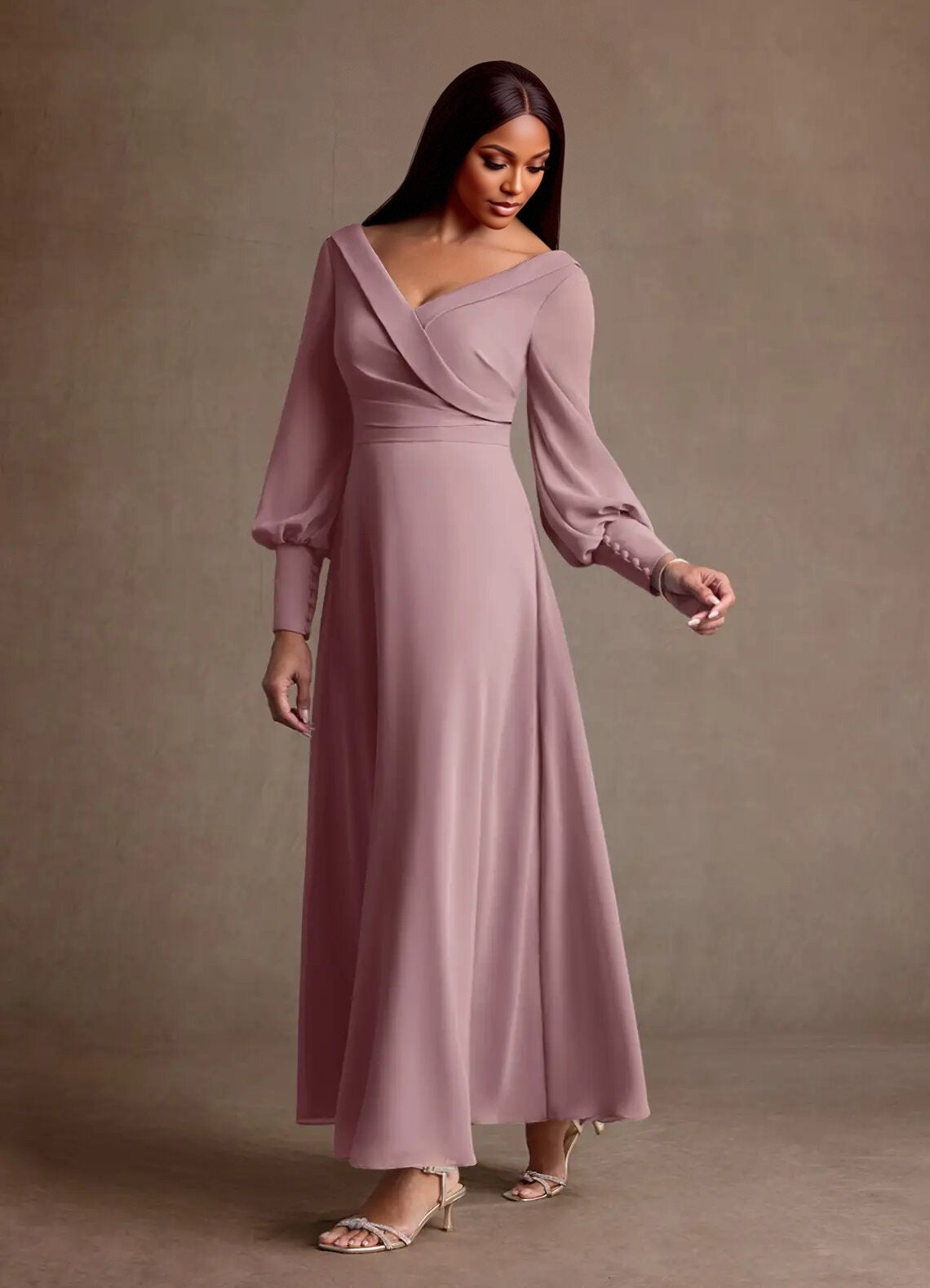 Augday Paterson A-Line Pleated Chiffon Dress