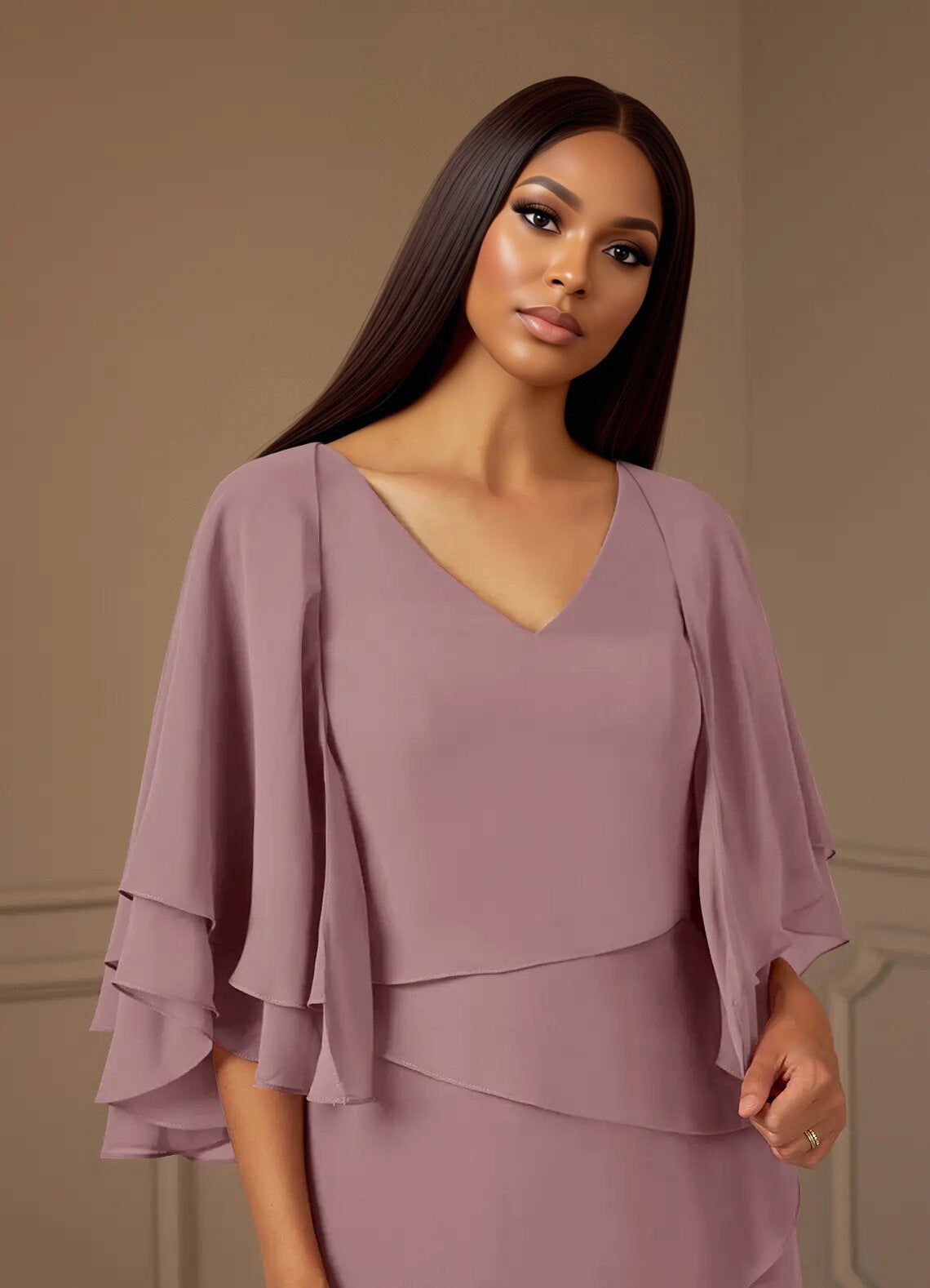Augday OHara A-Line V-Neck Chiffon Dress