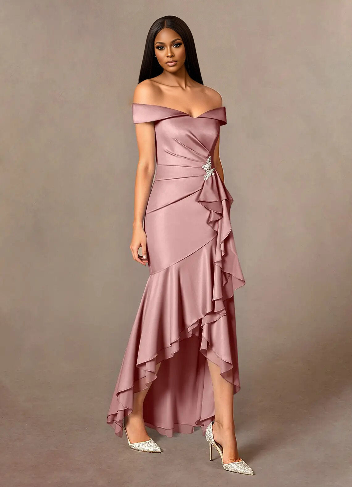 Augday Billings Mermaid Off the Shoulder Stretch Satin Dress