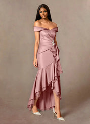 Augday Billings Mermaid Off the Shoulder Stretch Satin Dress