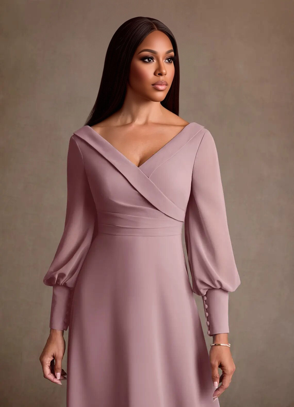 Augday Paterson A-Line Pleated Chiffon Dress