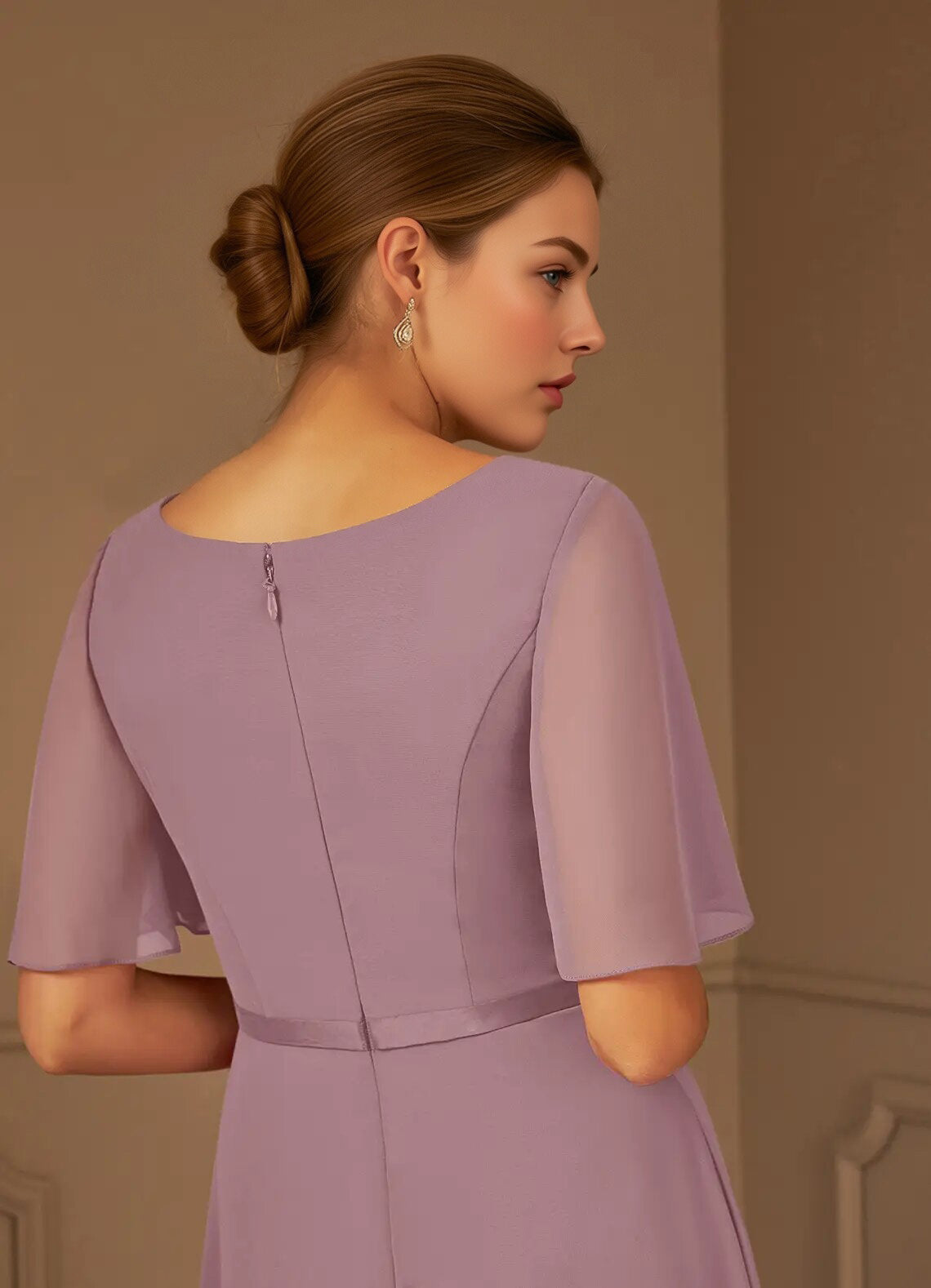 Augday A-Line V-Neck Pleated Chiffon Dress