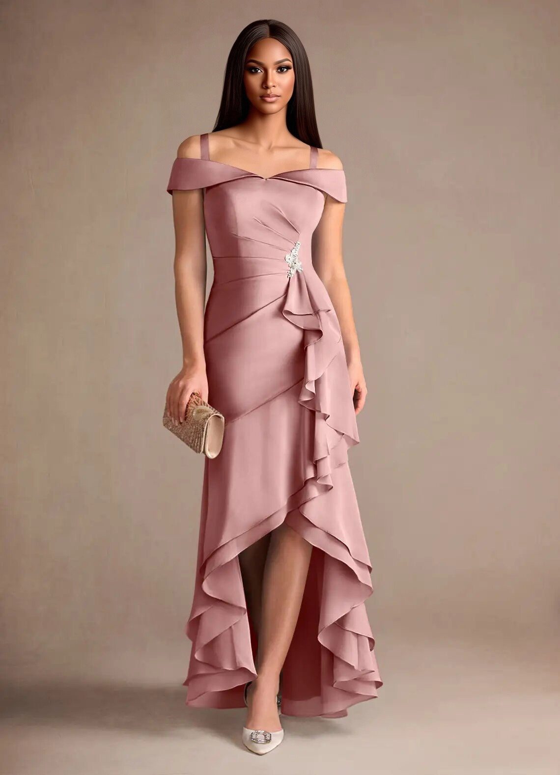 Augday Billings Mermaid Off the Shoulder Stretch Satin Dress
