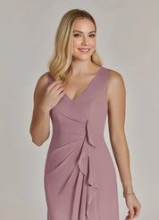 Augday Manuella A-Line V-Neck Pleated Chiffon Dress